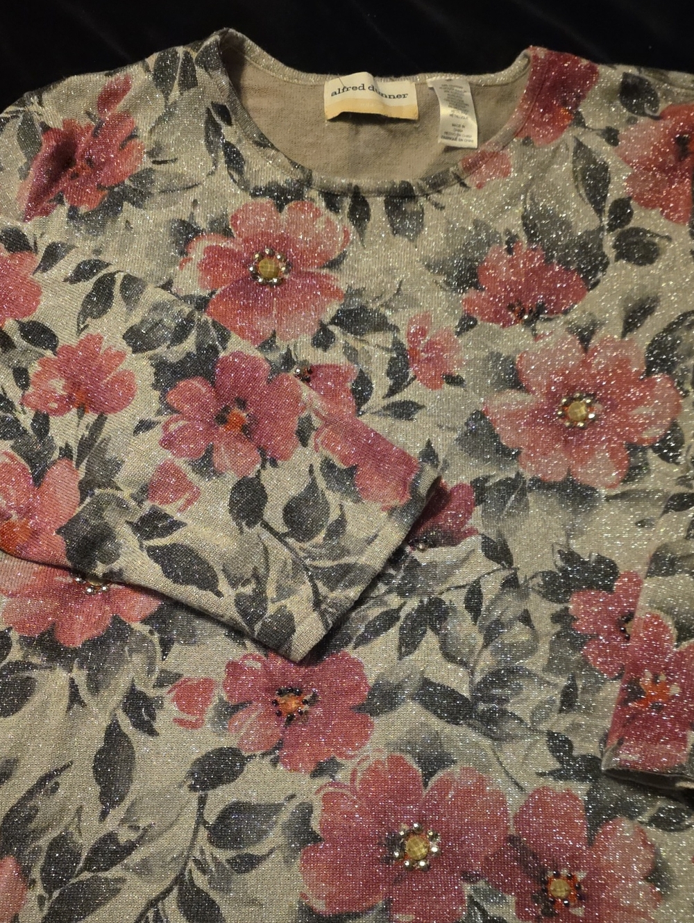 Alfred Dunner Metallic Pink Floral Crewneck Sweater Size 2X